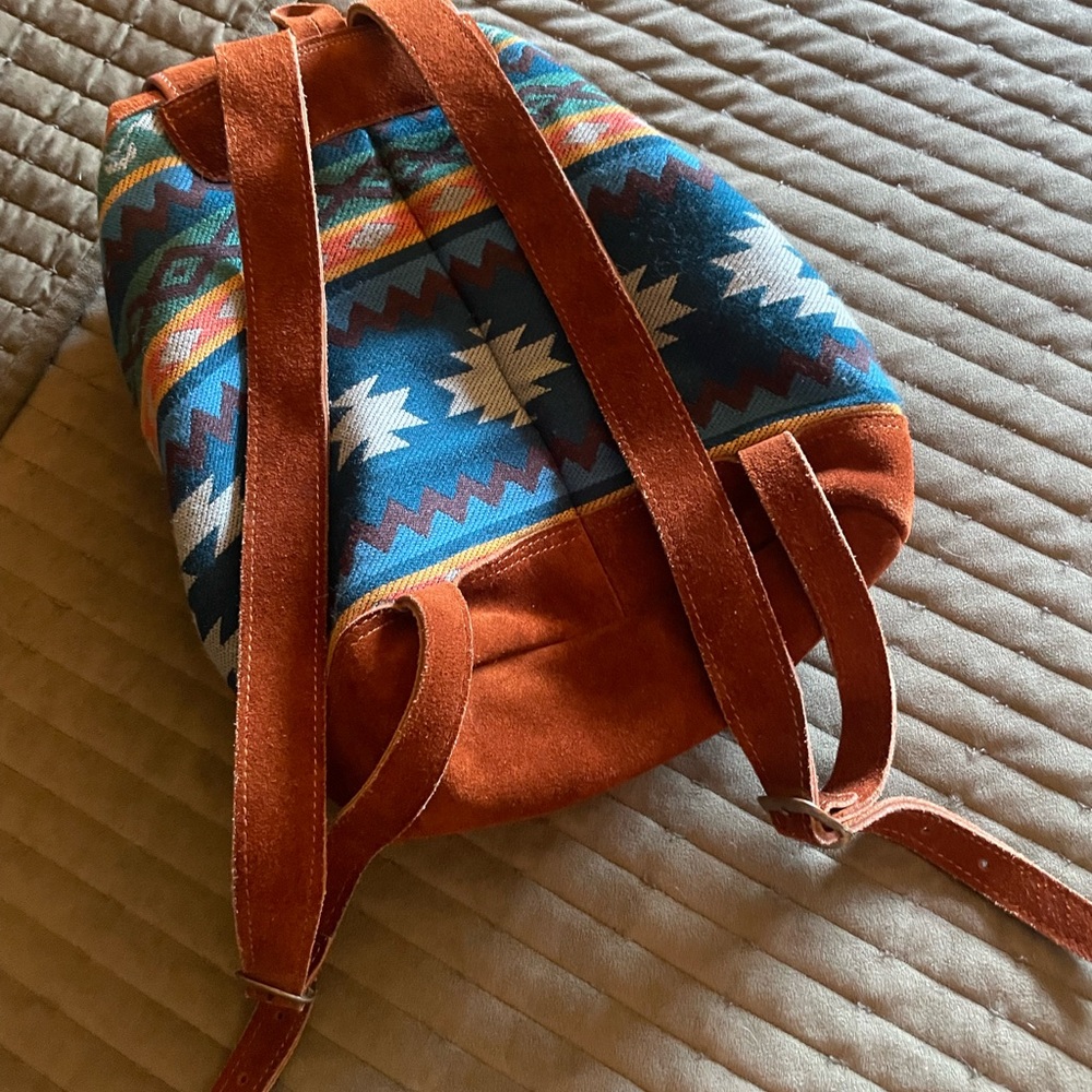 Genuine Leather Aztec Print Backpack - Picture 3 of 9